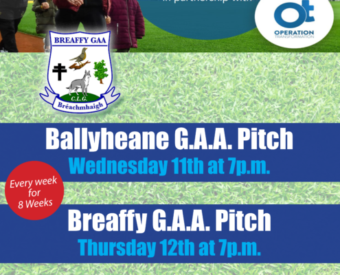 IT'S BACK ... Get out walking with us - every Wednesday in Ballyheane GAA Pitch and every Thursday in Breaffy GAA pitch from 7pm - For 8 weeks and everyone is welcome.